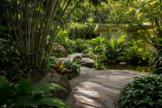 Jardins tropicais do Sítio Roberto Burle Marx, em Barra de Guaratiba, no Rio de Janeiro
